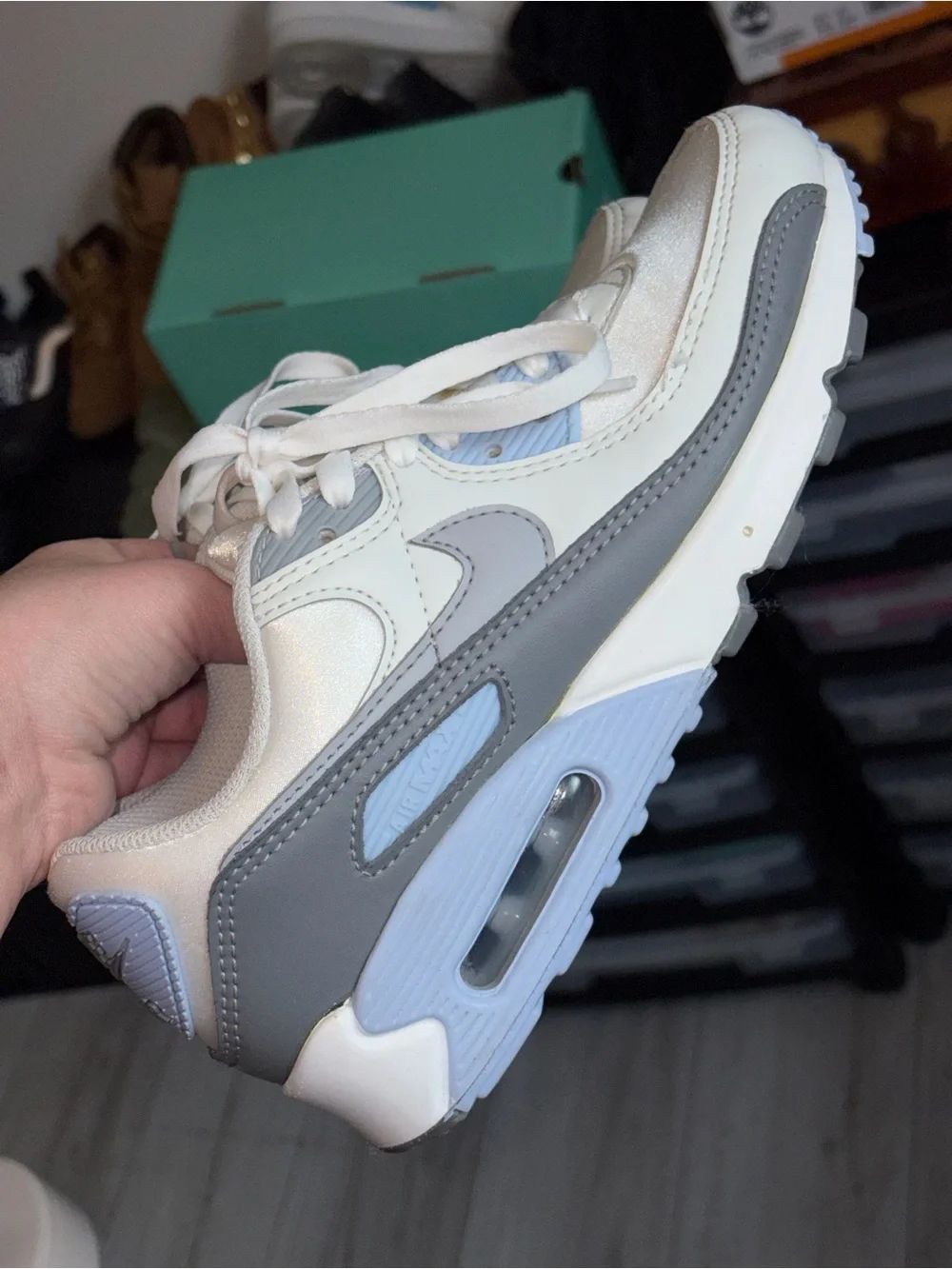 Nike Women’s Air Max Sneakers in White, Light Blue & Gray